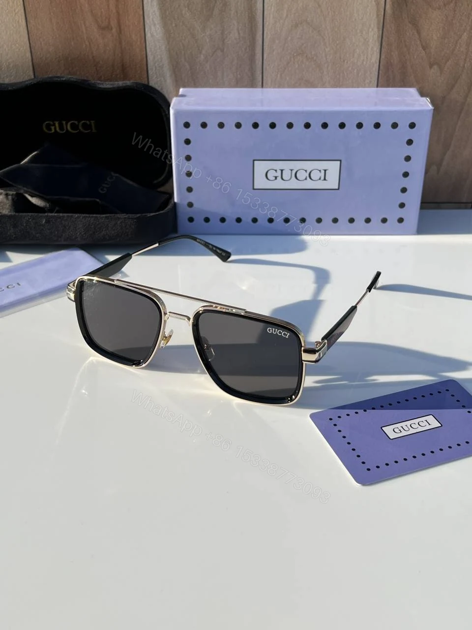 First Copy Gucci Navigator Sunglasses Silver Frame Grey Lens — view 1