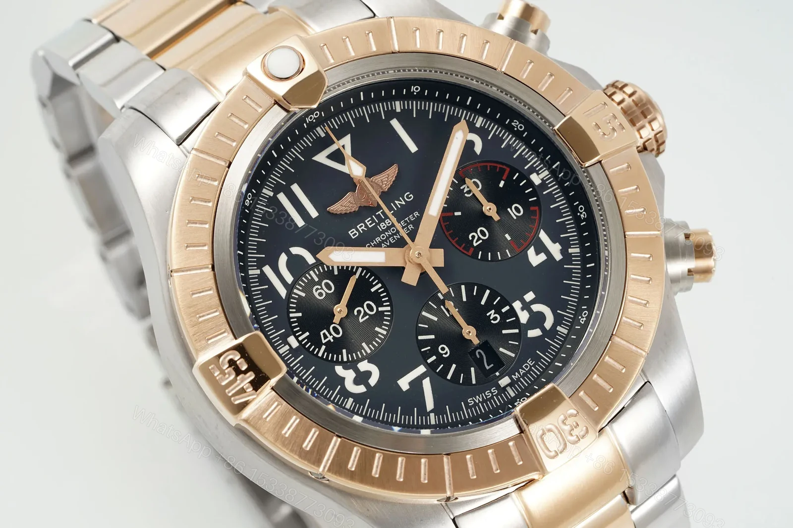 View 2 of V9 Factory Breitling Avenger B01 Chronograph 45mm Two-Tone Steel and Rose Gold Watch with Black Dial