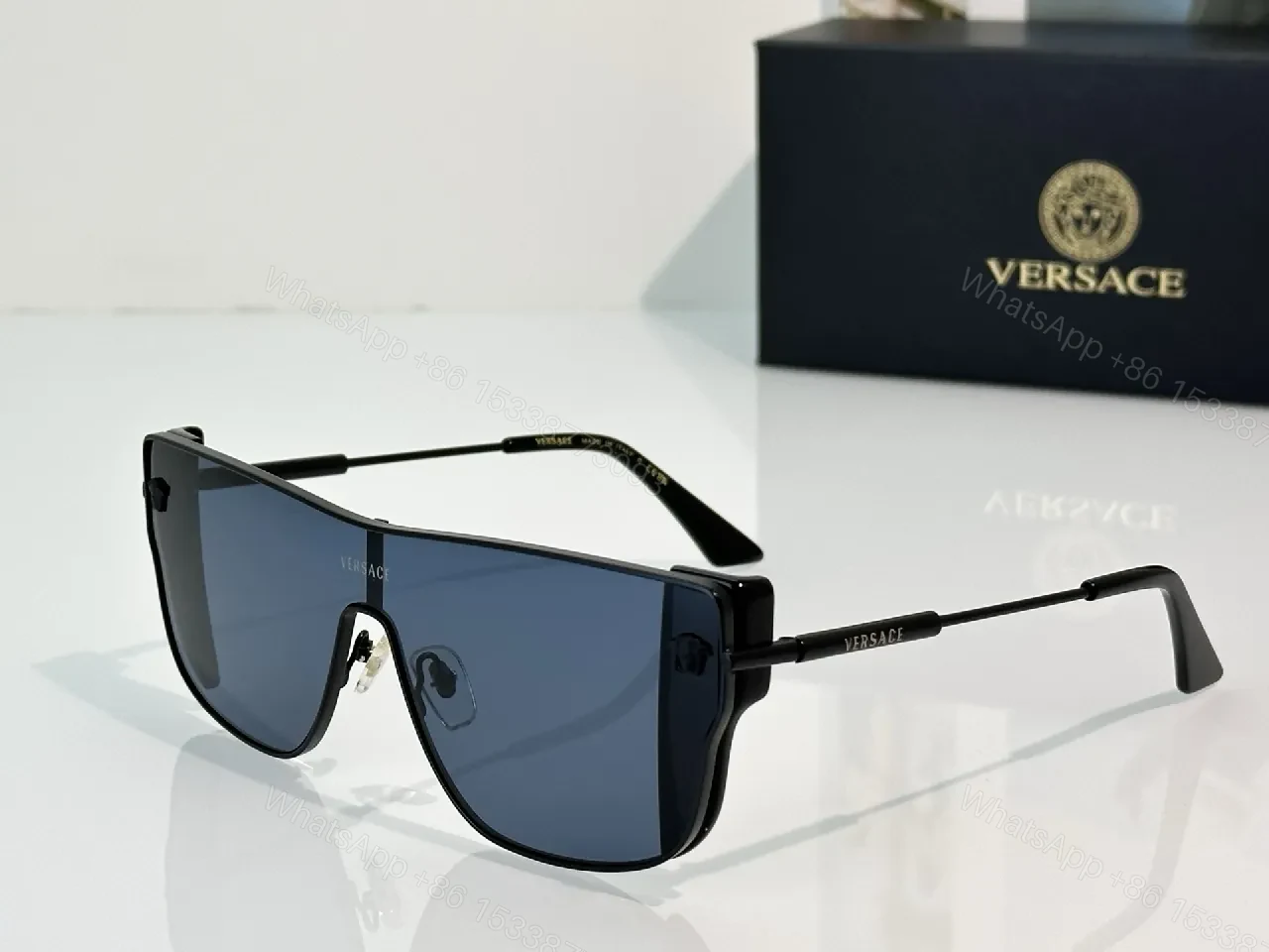 View 4 of Bold Shield Sunglasses: Gold-Accent Modern Luxe Shades