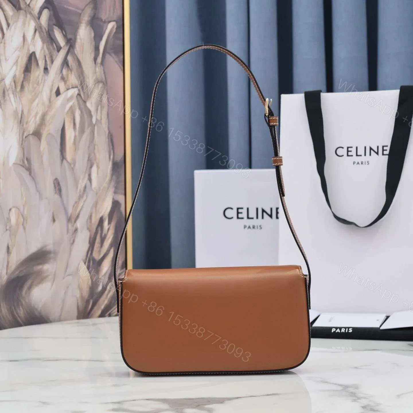 View 6 of Celine Triomphe Brown Handbag Super Premium Super Smooth Leather 20x12cm