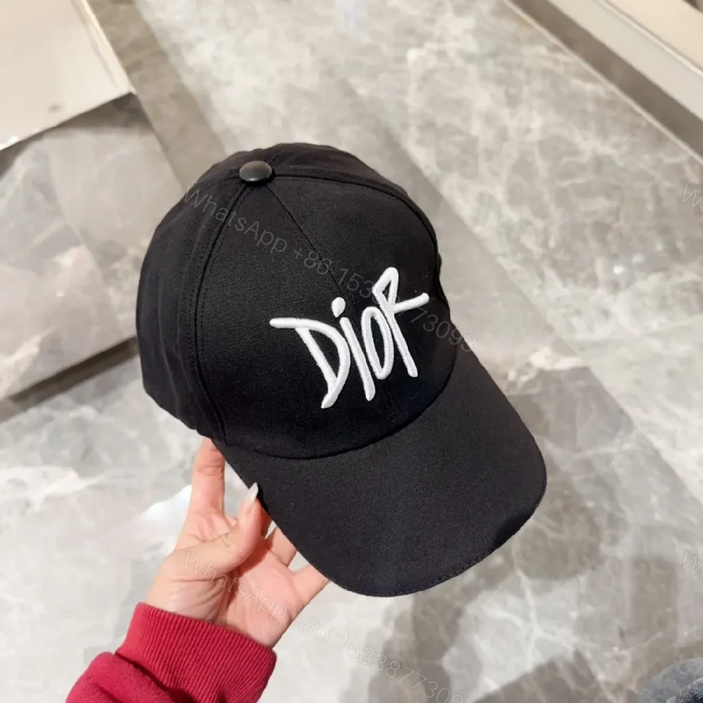 View 2 of Black Cotton Cap with White Script Embroidery, Modern Streetwear Cap