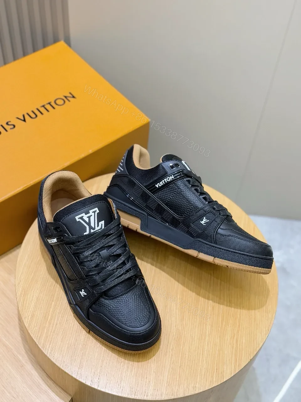 View 2 of Black Leather-Luxe Trainers with LV Detailing, Everyday Edge