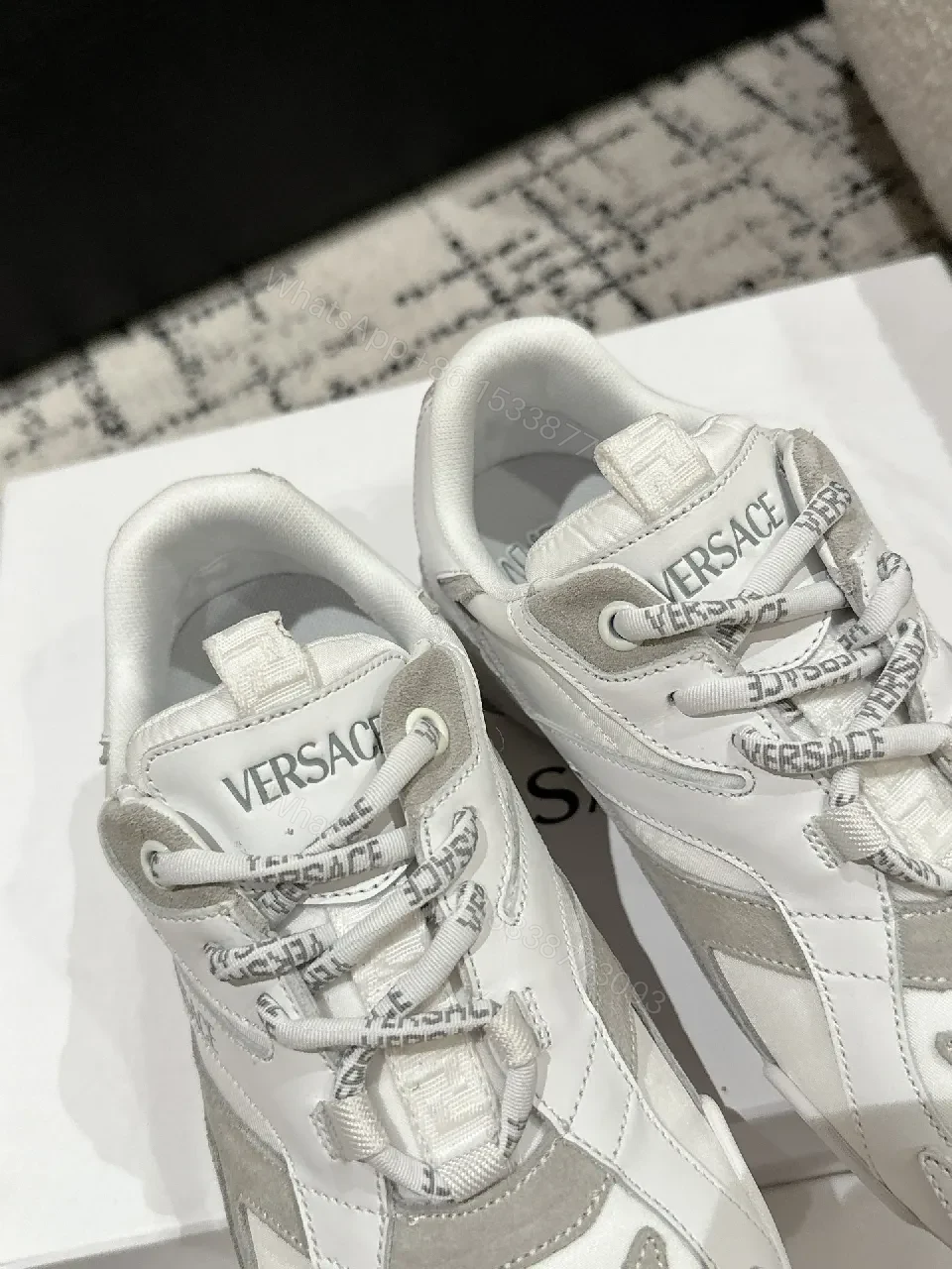 View 7 of Chunky White Trainer with Subtle Graphite Accents: Everyday Luxury Sneaker