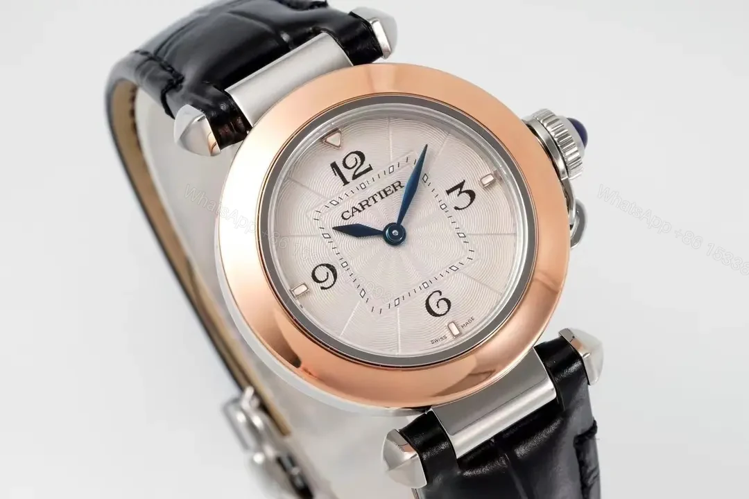 View 7 of JF Factory Cartier Pasha de Cartier Ladies Watch – Rose Gold and Stainless Steel with Black Leather Strap