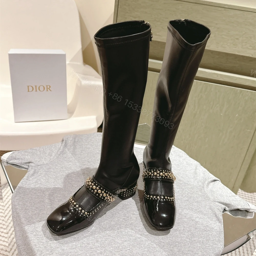 View 3 of 高仿Dior*Belle-D系列KDT064柳釘拉鏈高筒靴4CM黑色免檢版