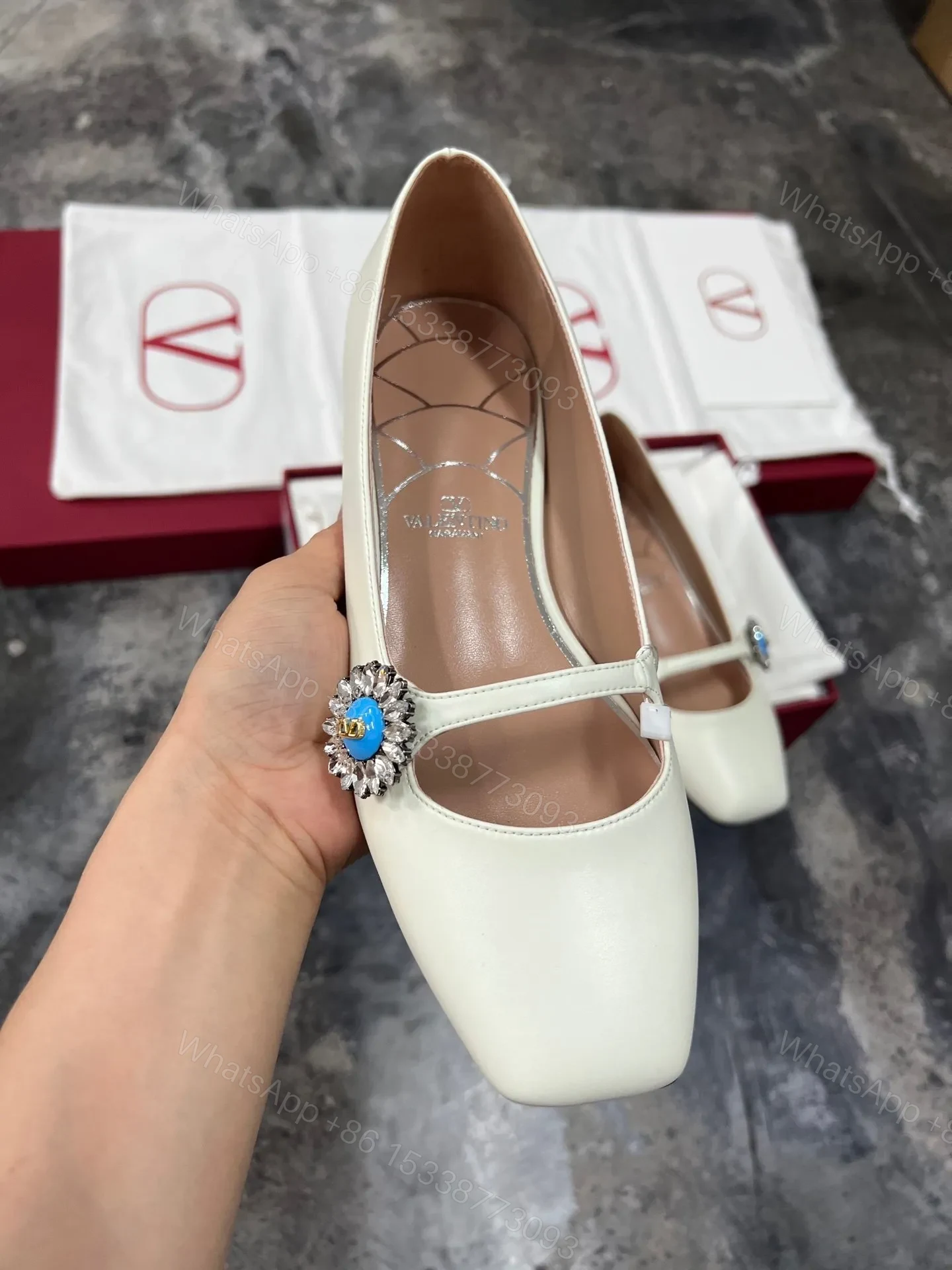 View 4 of Valentino Women White Leather Embellished Flats