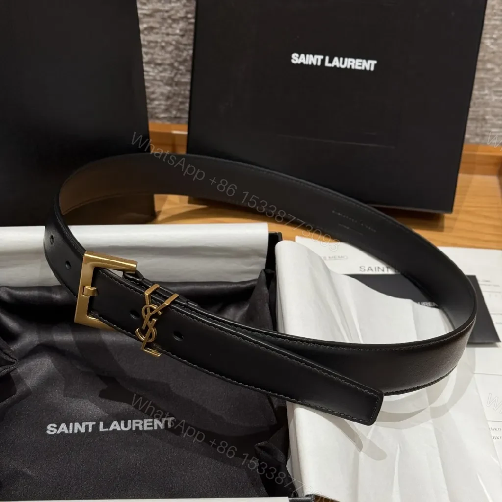 View 2 of Bold Leather Belt with Gold-Tone Hardware Accessory