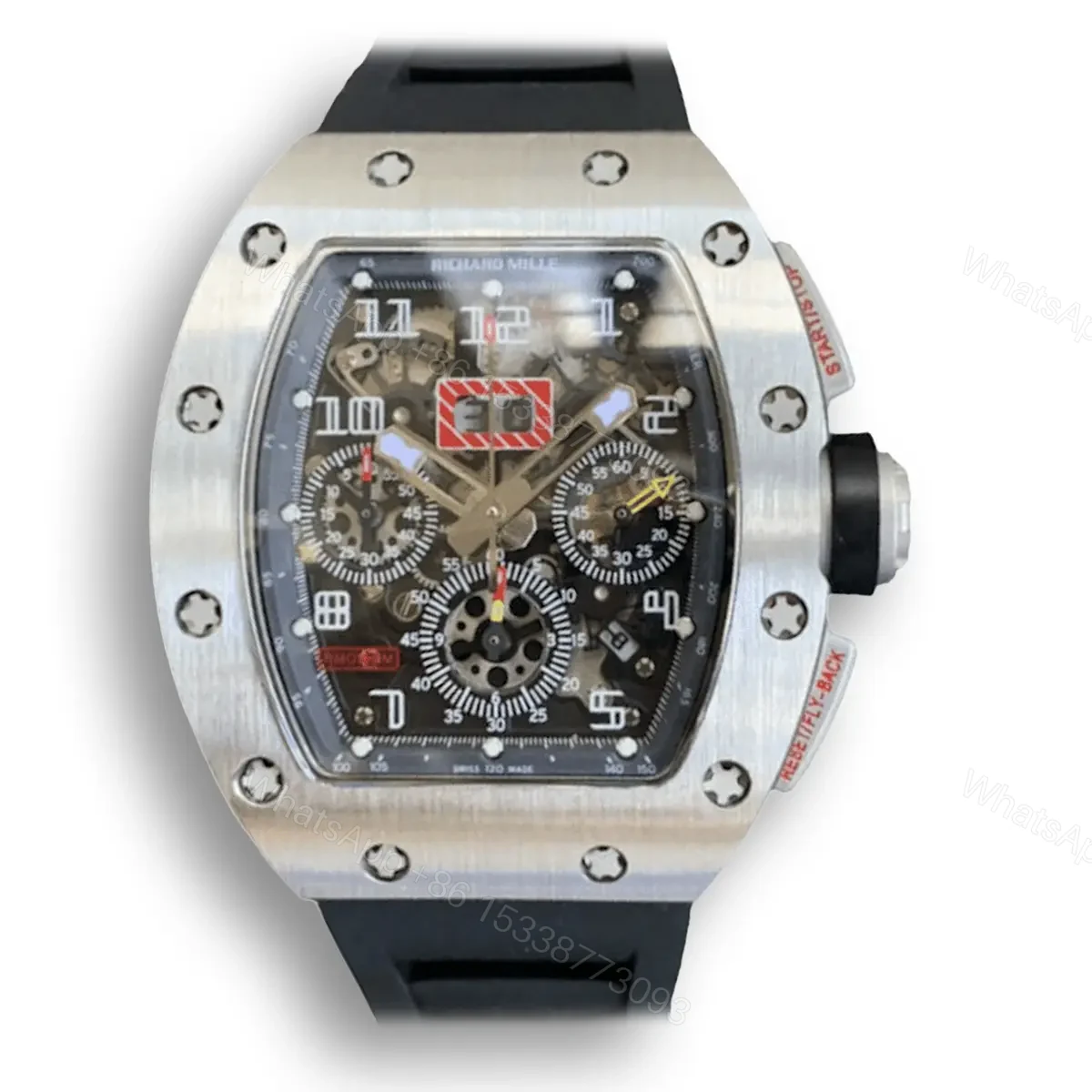 Replica RM 011 Black Rubber Strap — view 1