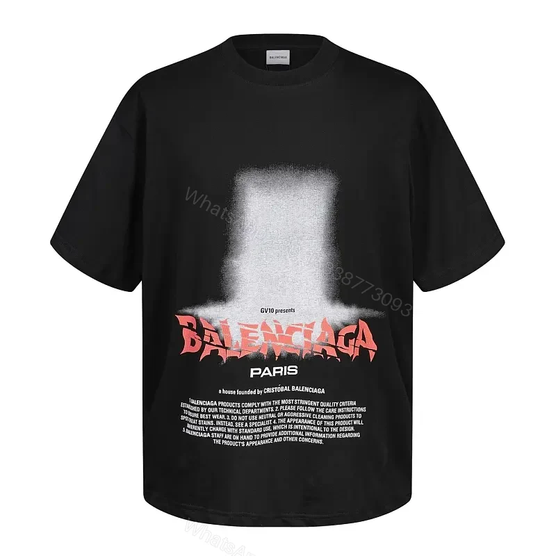 Black Cotton Oversized Graphic Tee Balenciaga-inspired Logo Short Sleeve T-shirt — view 1