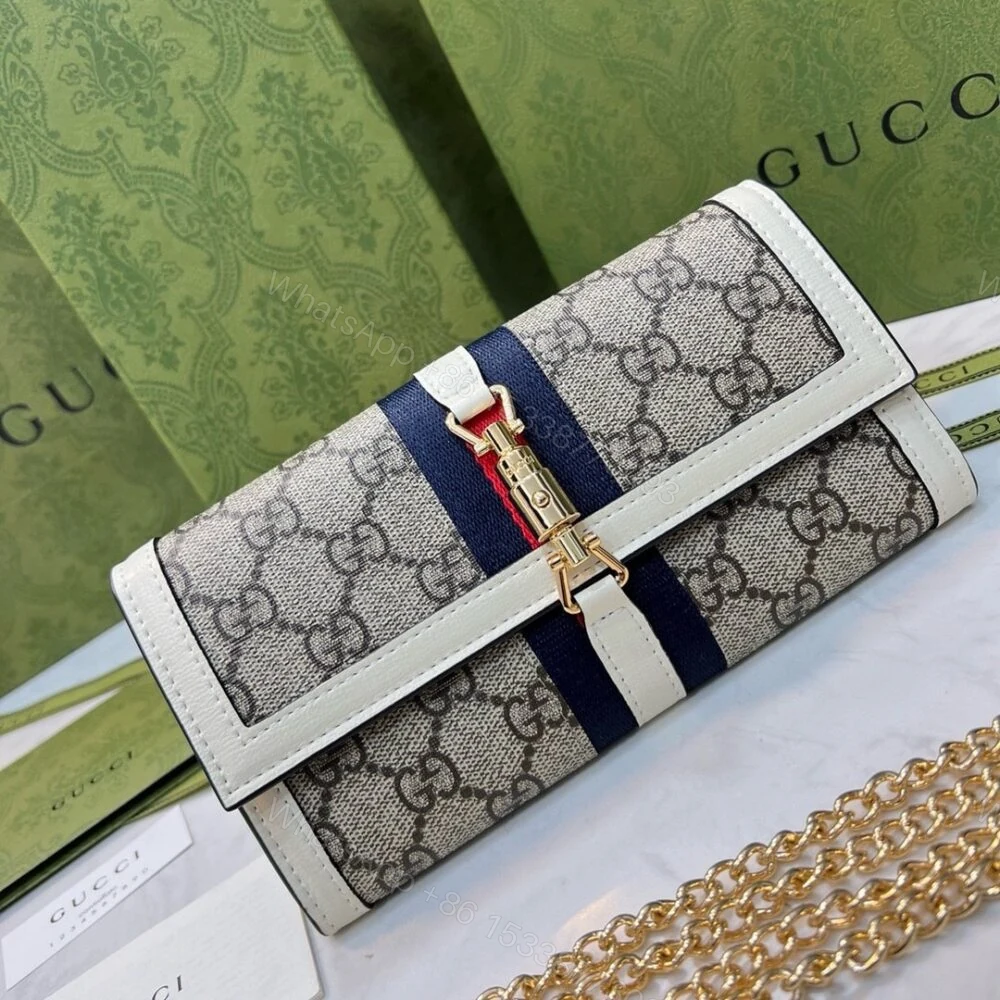 View 2 of Gucci Jackie 1961 Continental Chain Wallet GG Brown 19Cm 652681 HUHHG 9794