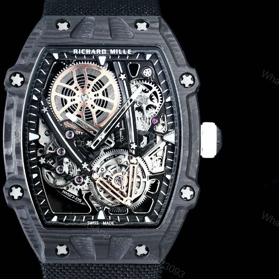 View 3 of Richard Mille RM27-05 Rafael Nadal Flying Tourbillon Watch Carbon TPT Skeleton 38g Ultra Light Ultra Thin 9MM Premium Edition RM-RM27-05-RN-CF-FLY38