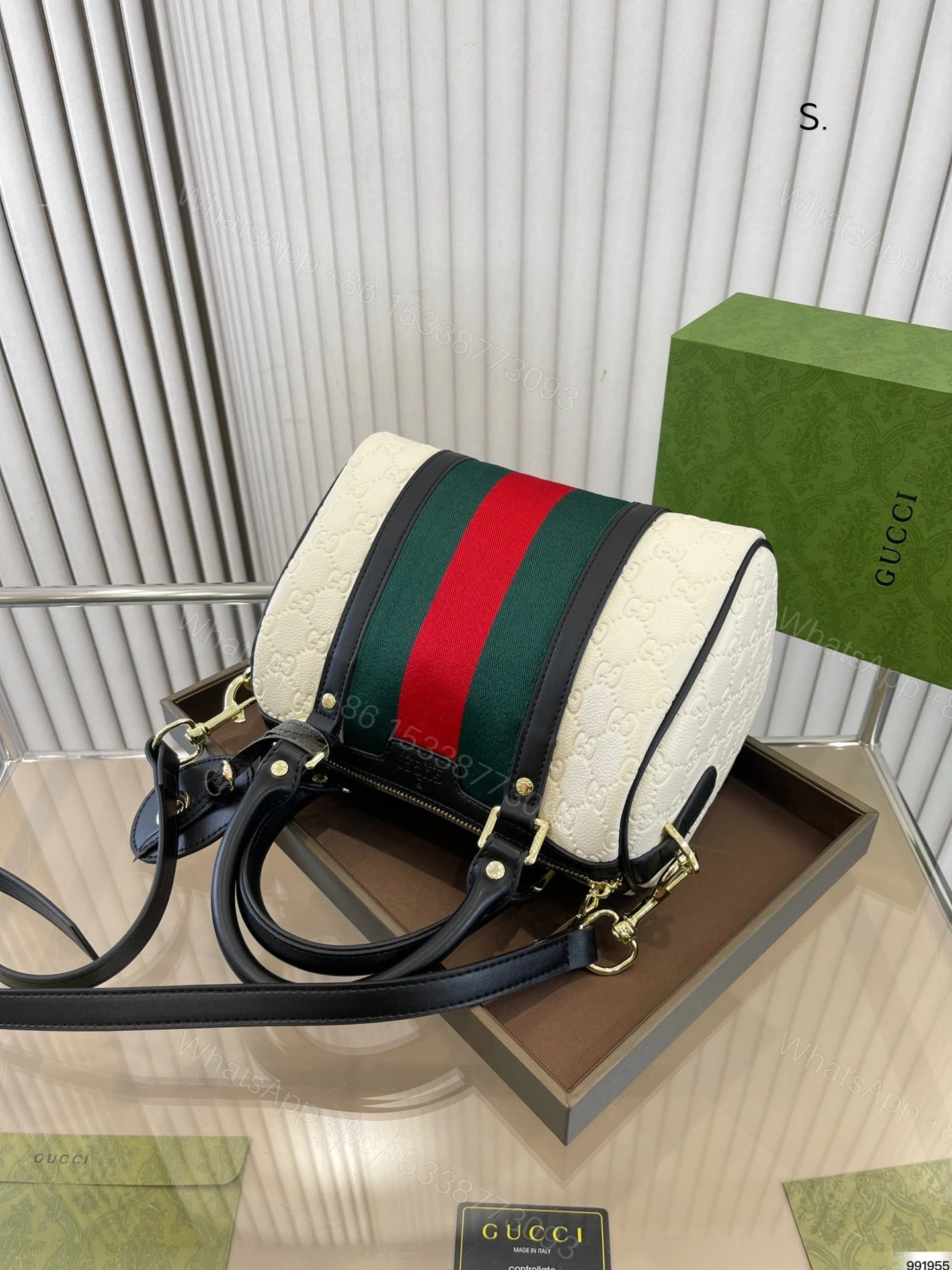 View 4 of Gucci Dark Brown/Beige GG Canvas and Small Vintage Web Boston Bag