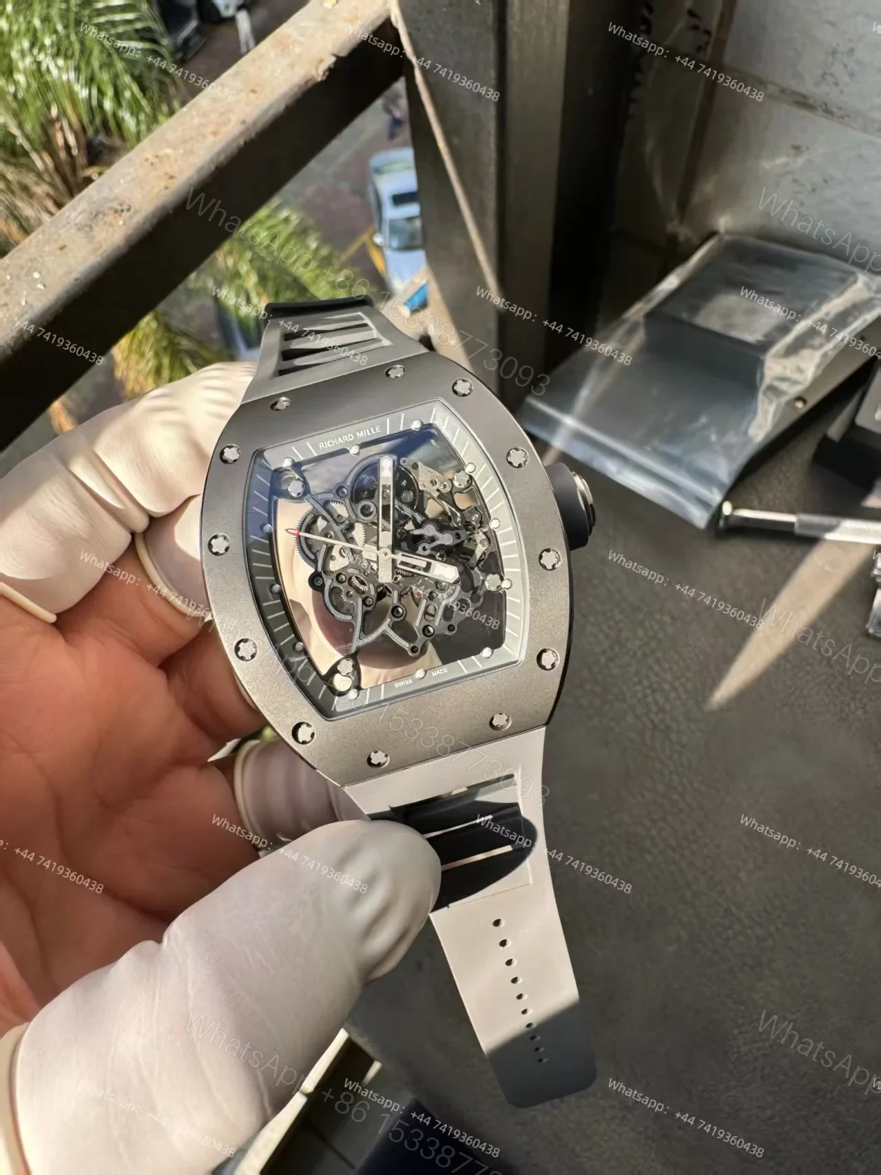 View 13 of Richard Mille RM 055 Grey Ceramic Vaucher Free-Sprung Grey Rubber Strap Custom Super Clone