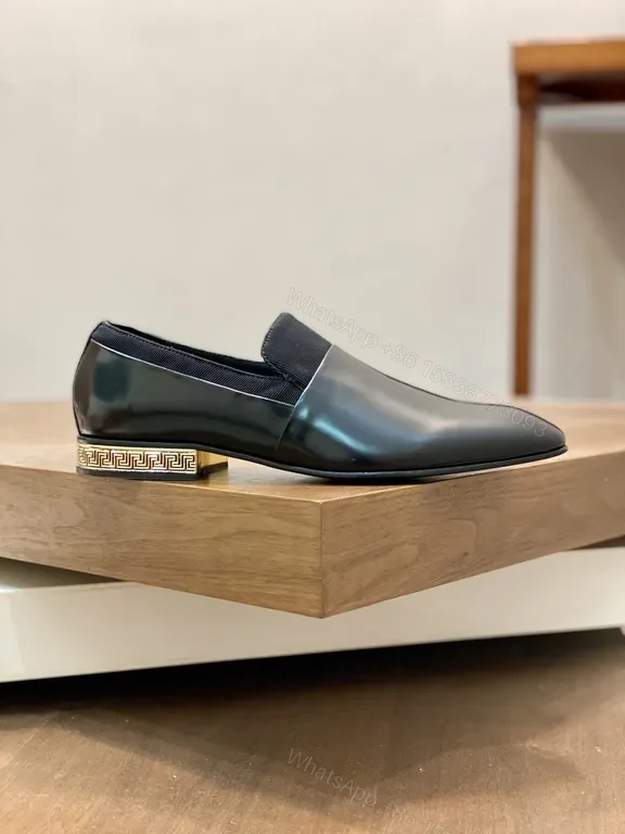 View 3 of Black Patent Loafers + Greek Key Heel + Luxury Everyday Shoes