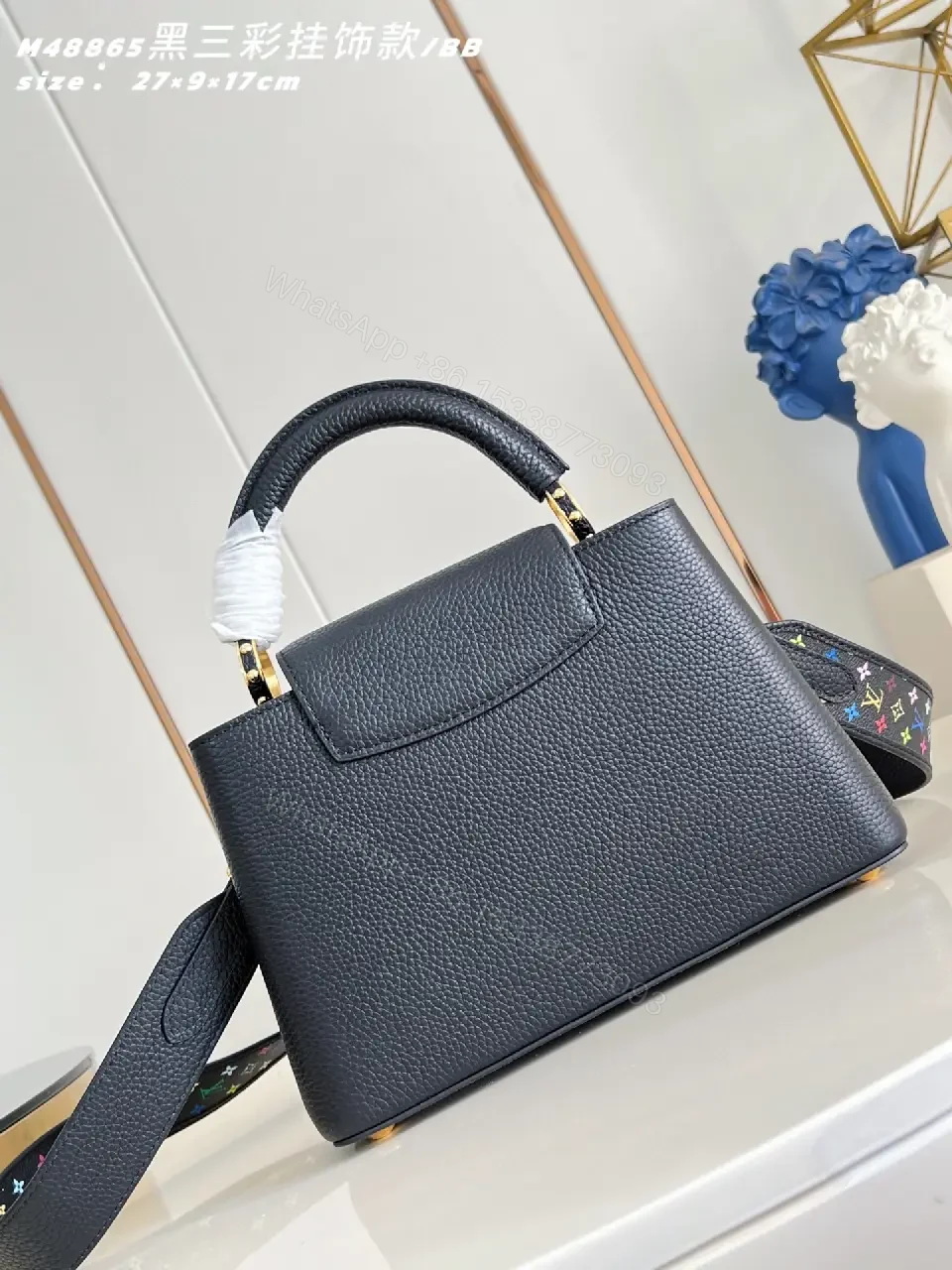 View 7 of Structured Leather Bag with Gold LV Monogram Accent