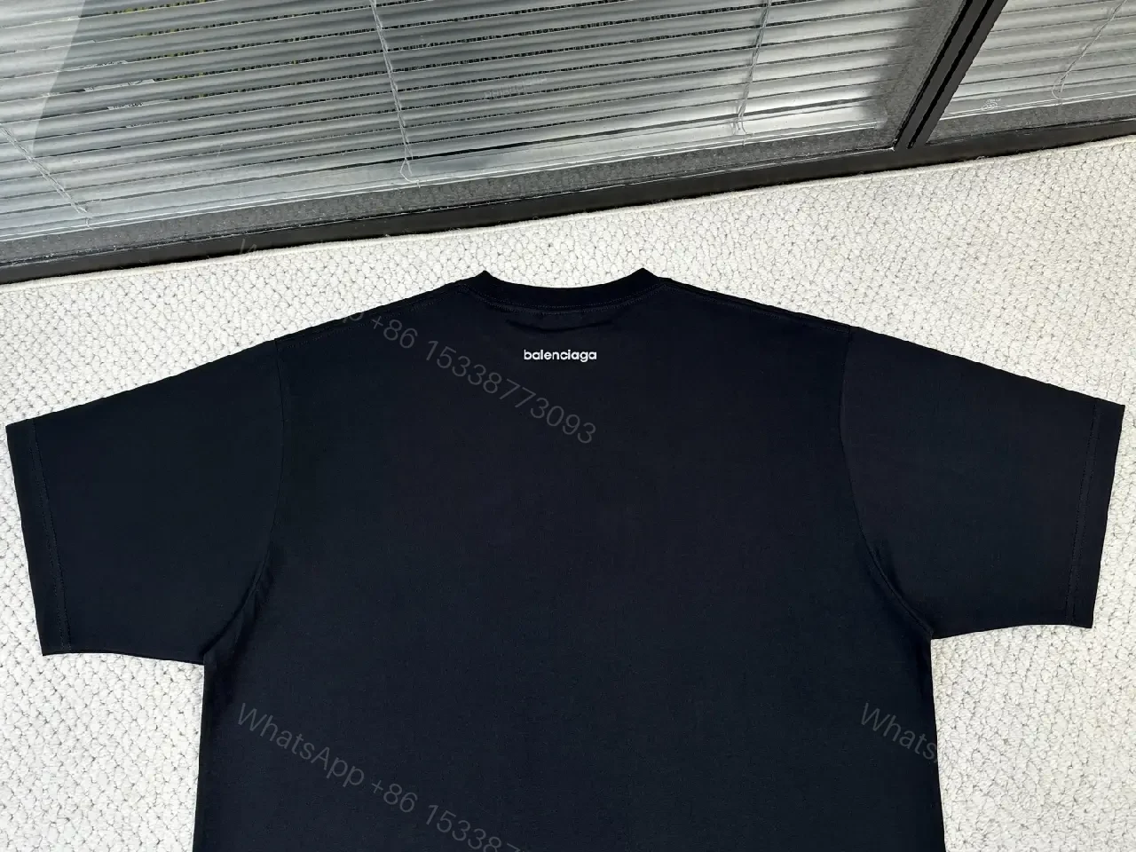 View 7 of Black Cotton Logo Tee, Minimalist, Balenciaga Style, Short Sleeve T-Shirt