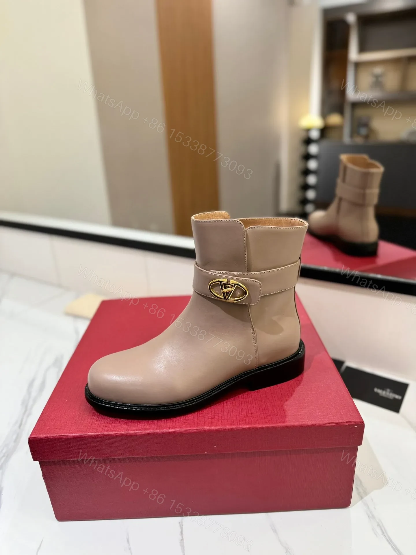 View 5 of Valentino Women Beige Leather Ankle Boots