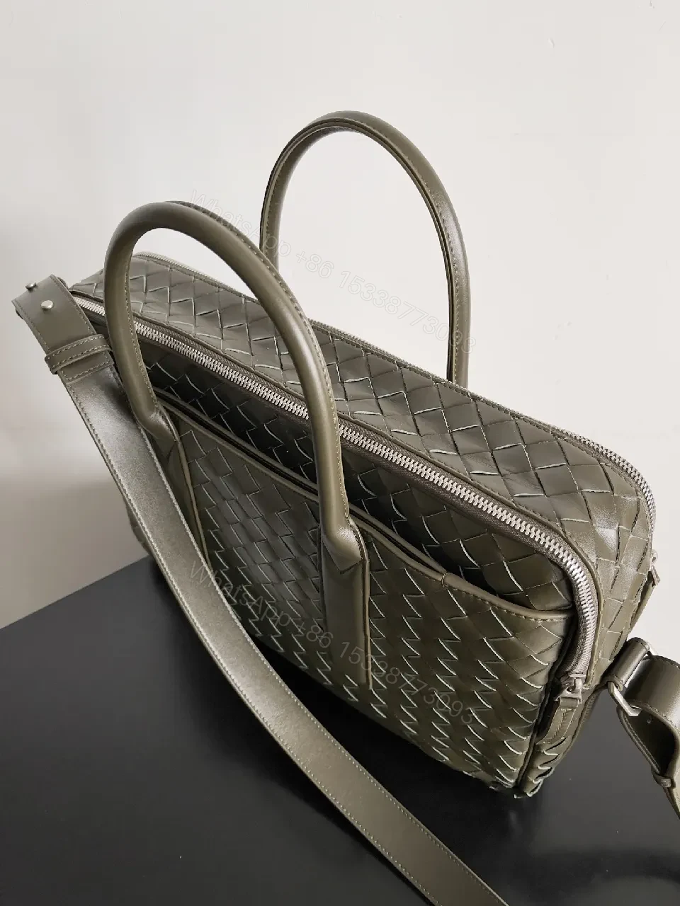 View 6 of Woven Leather Structured Satchel: Luxe Everyday Handbag