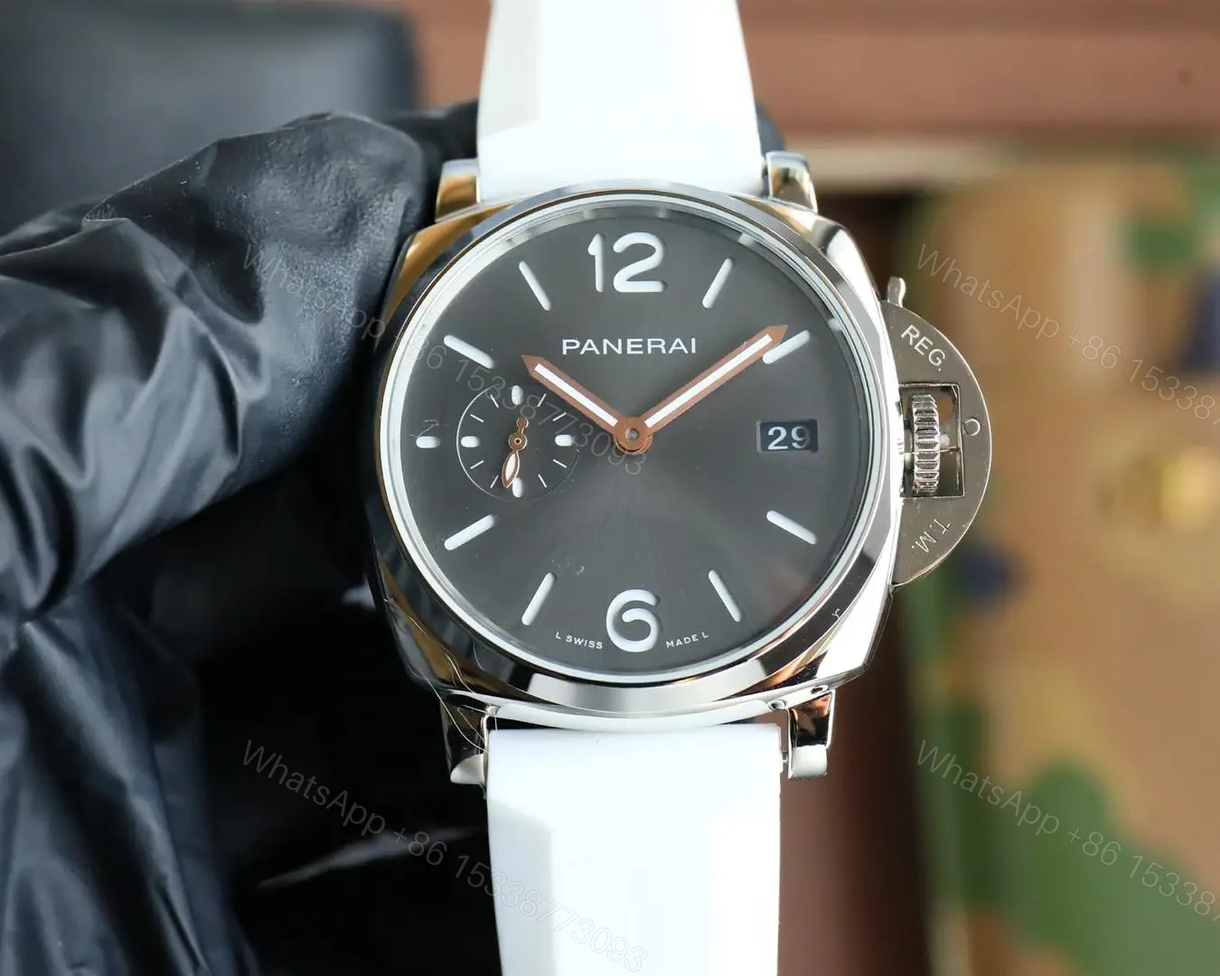 View 9 of Panerai Luminor Due Green Strap Watch White Dial Ultimate 42MM PAN-LD-WHT-GRN-RUB-42