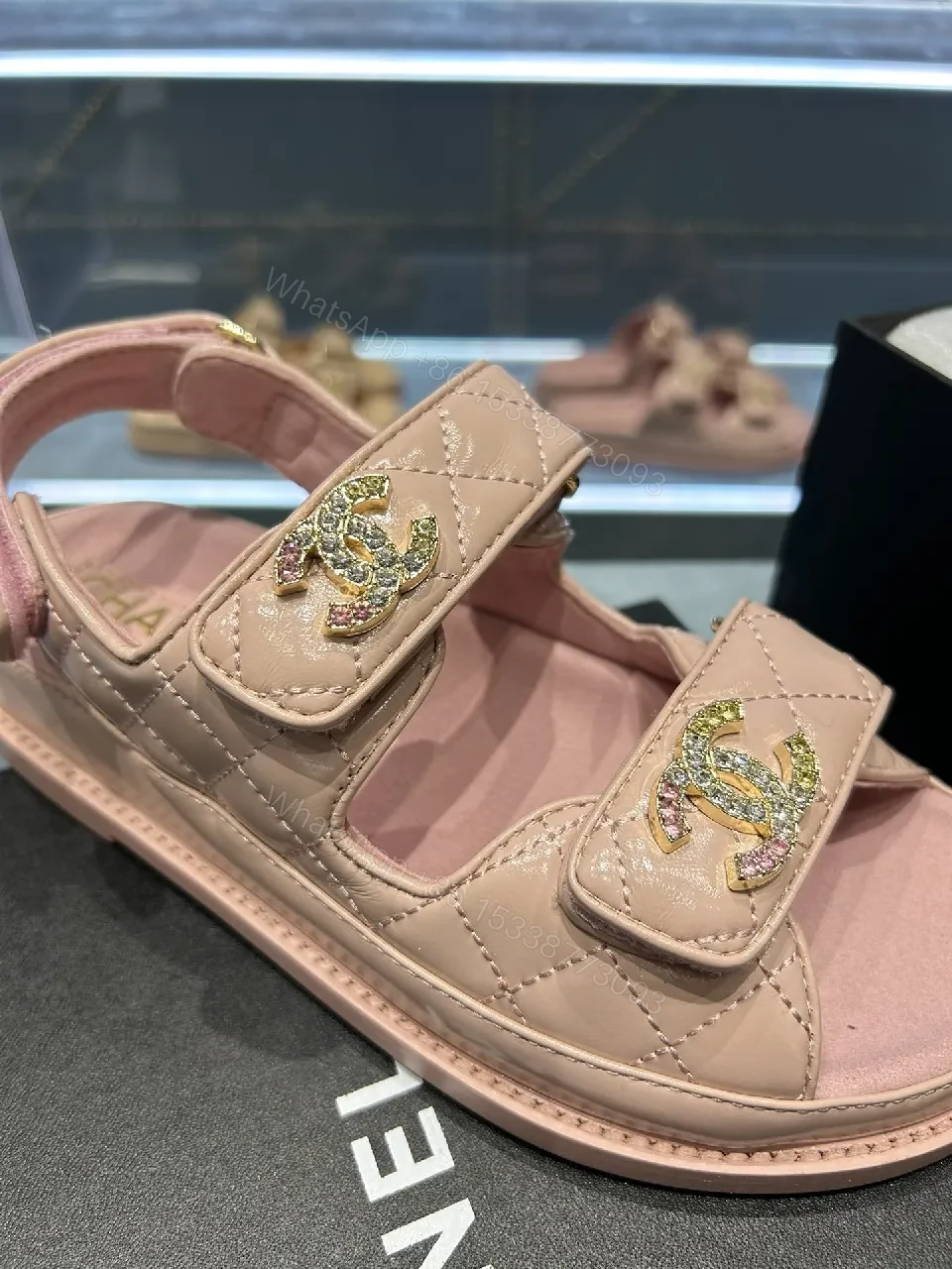 View 5 of Soft Pink Quilted Sandals: Luxe Comfort, Dual Velcro Straps