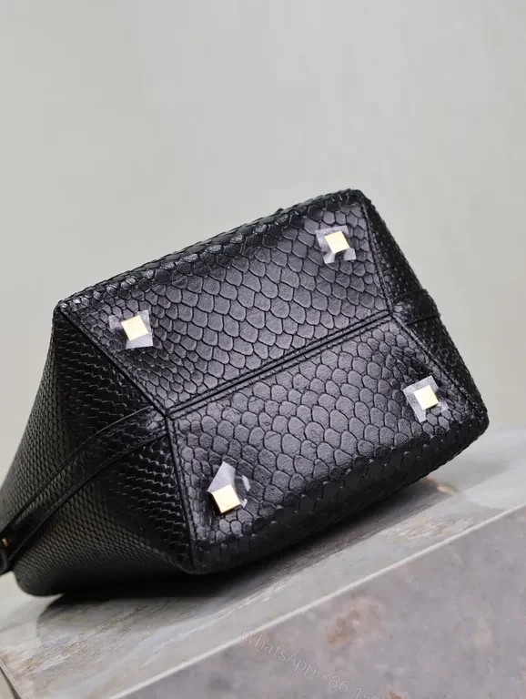 View 3 of Chic Black Snakeskin Bucket Bag with Gold Hardware - Luxury