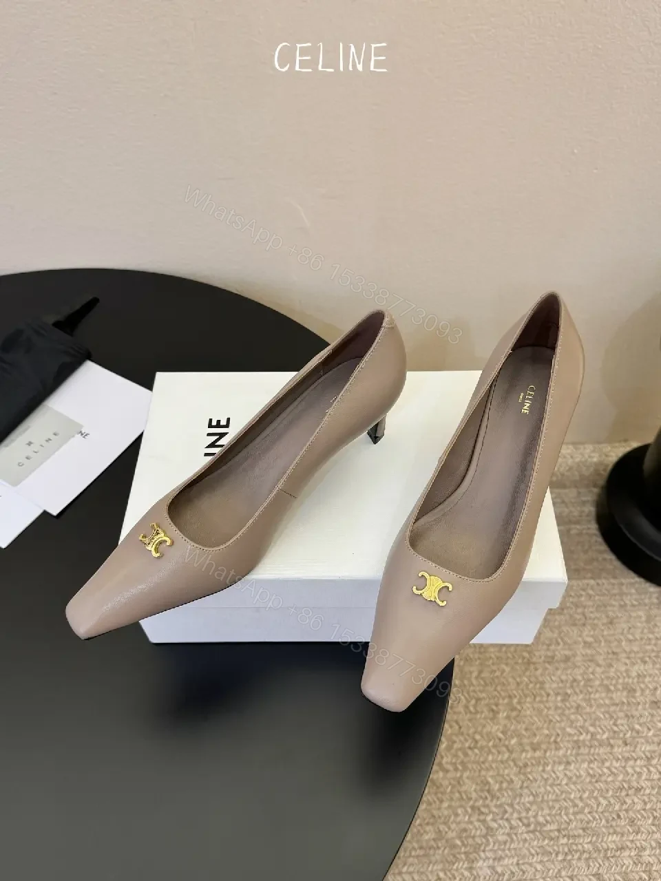 View 3 of Nude Leather Pumps with Gold Hardware – Refined Everyday Style