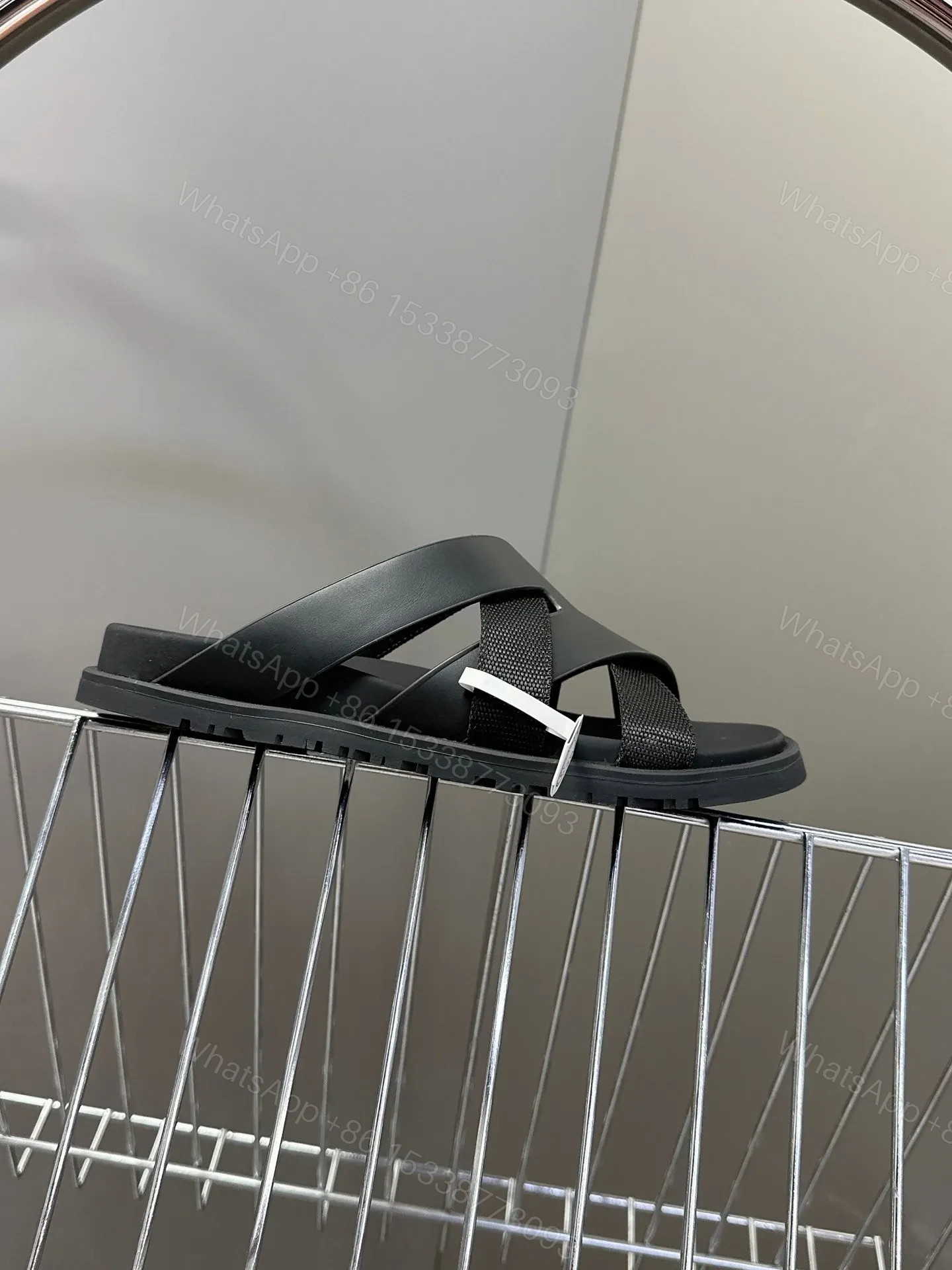 View 6 of Hermes Women Black Leather And Fabric Sandals