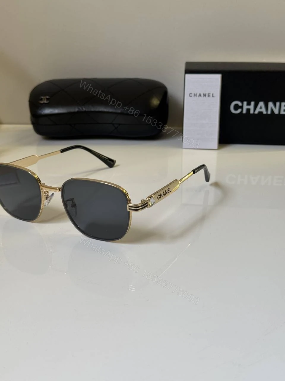 View 5 of First Copy Chanel Round Black Sunglasses Metal Frame Unisex UV Protection