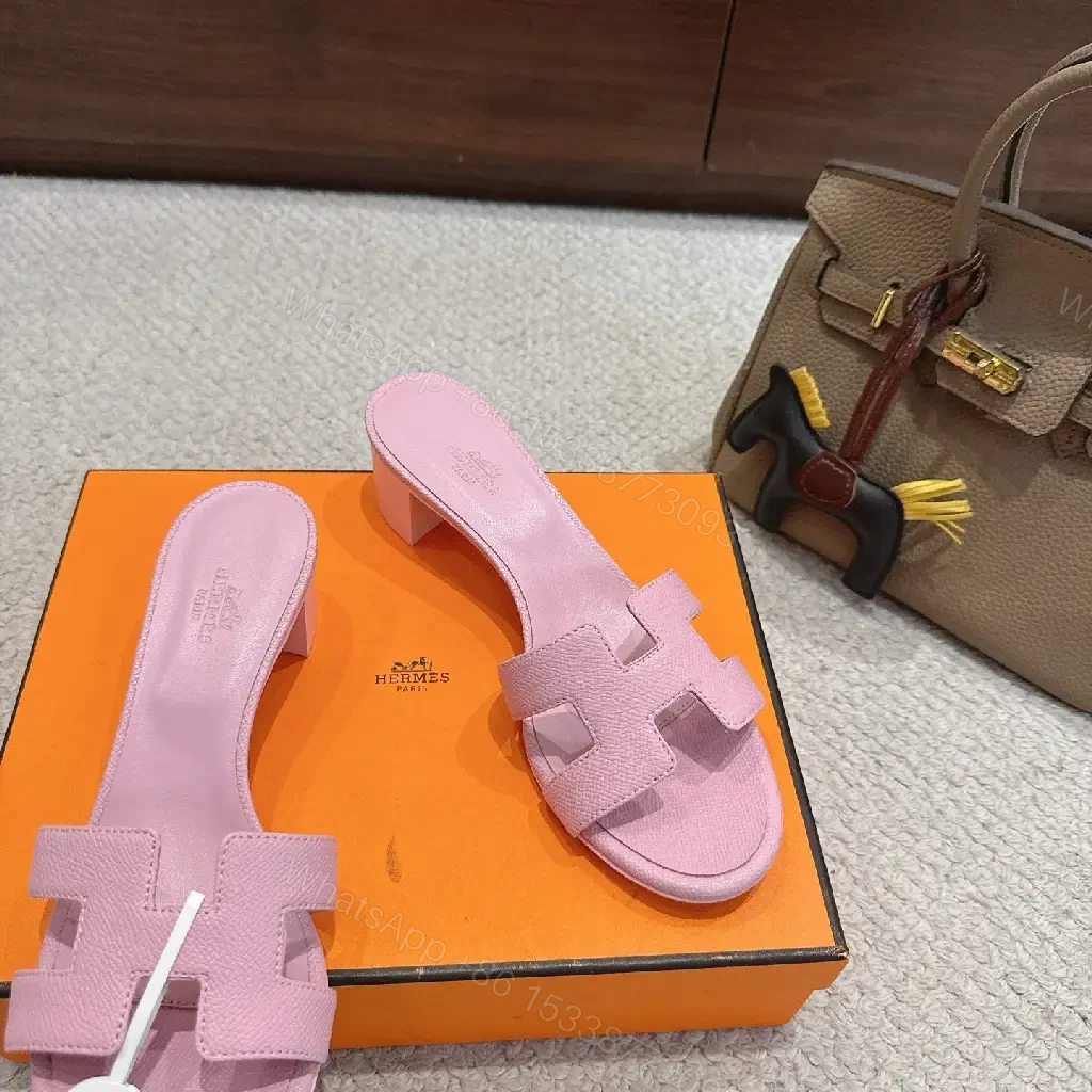View 8 of Pink Leather Sandals Lux Style Key H Disney Hermès vibe SLIDE