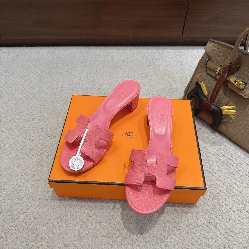 View 3 of Pink Pink Leather Hermès-Inspired Slide Sandals