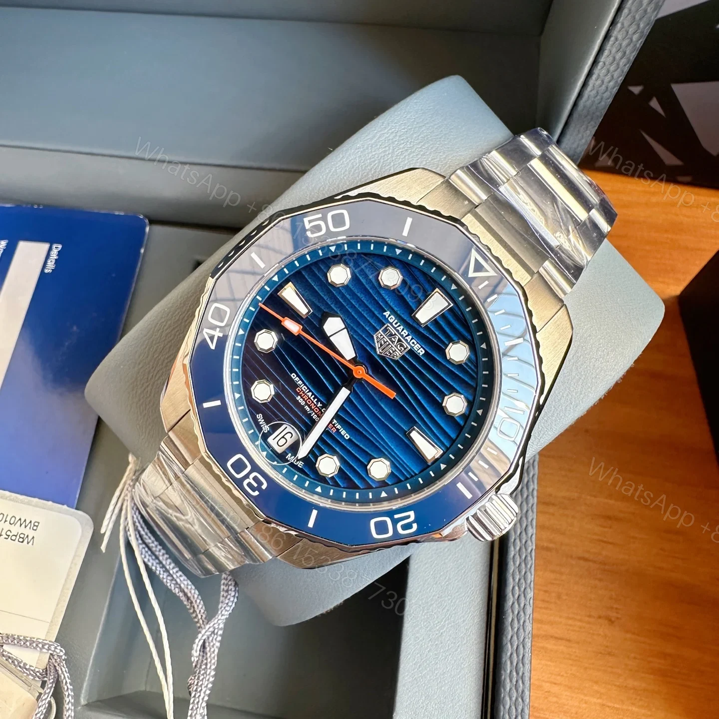 View 3 of TAG Heuer Aquaracer Automatic Watch 43MM Black Wave Dial Ceramic Bezel Stainless Steel Bracelet Premium Edition TAG-AQUA-WAVE-BLK-43