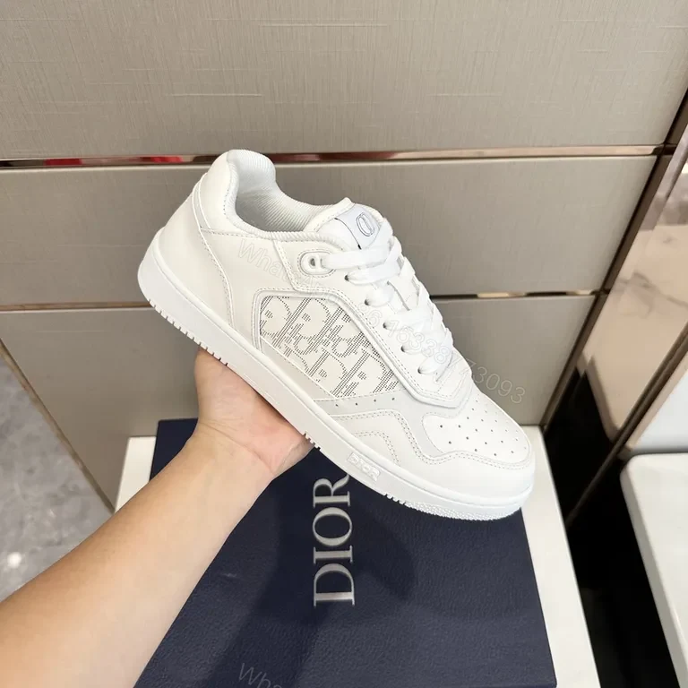 White Dior-Influenced Leather Low-Top Sneaker: Structured Luxury — view 1