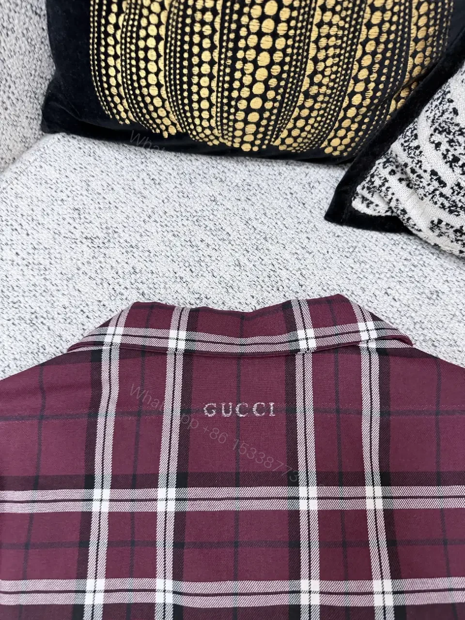 View 4 of Burgundy Plaid Button-Up — Premium Casual Camp Collar Shirt