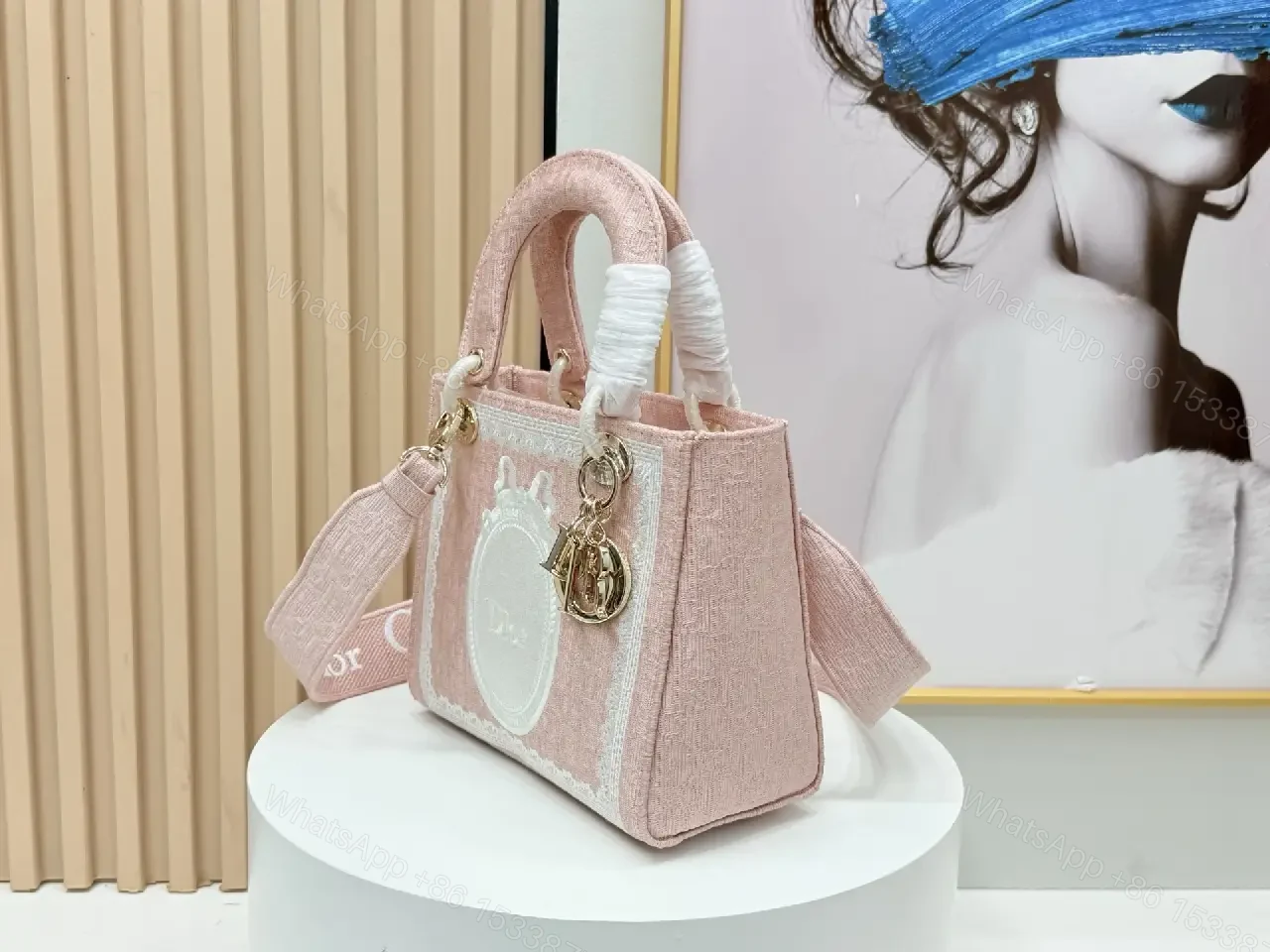 View 4 of Textured Pink Knit Satchel: Chic Mini Handbag, Modern Luxury