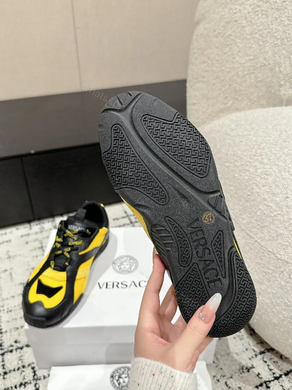 View 4 of Bold Black & Yellow Luxury High-Top Sneakers