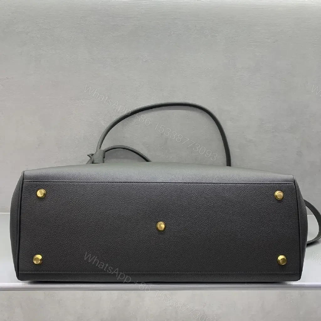 View 3 of Pebble Leather Tote: Structured Minimalist Luxury, 14" Laptop