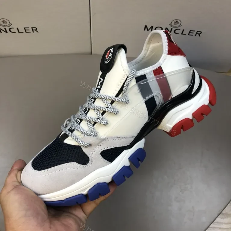 View 8 of Patterned Texture Moncler Sneakers: Navy-White-Red Luxury Casual Shoes