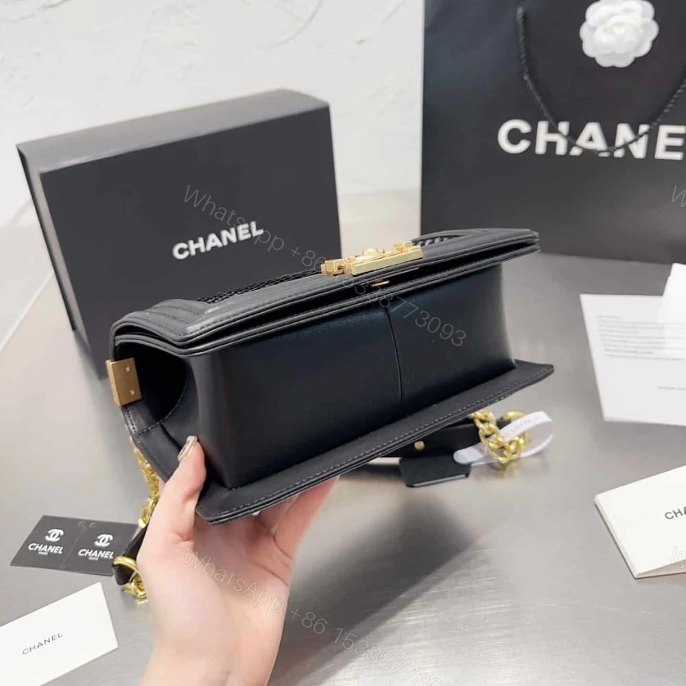 View 4 of Chanel Boy Flap Bag Snake Black 25Cm