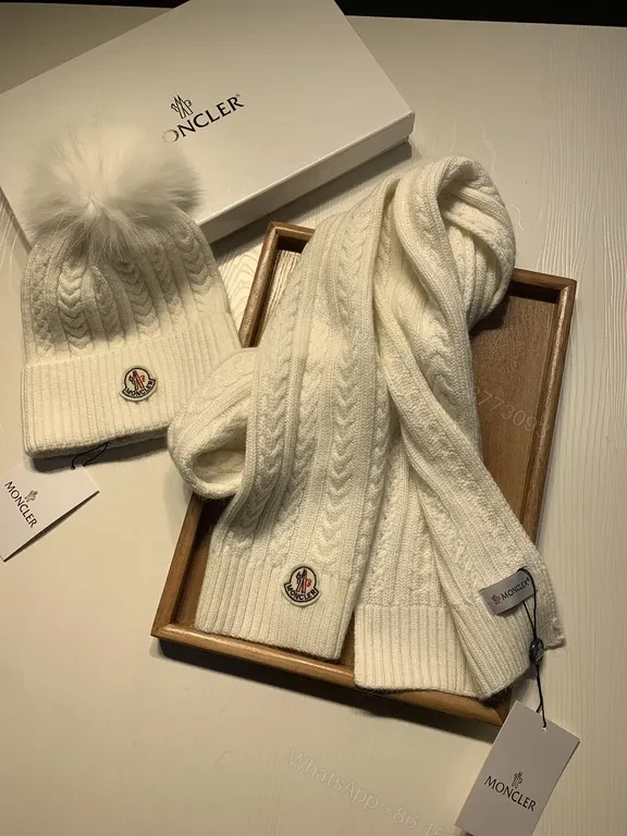 View 6 of Lux Knit Set: Cable Texture Beanie & Scarf, Ivory Moncler Style