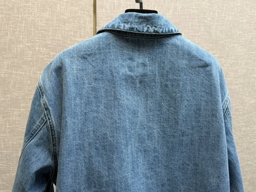 View 6 of Medium Denim Zip-Up Jacket - Subtle Logo, Modern Texture