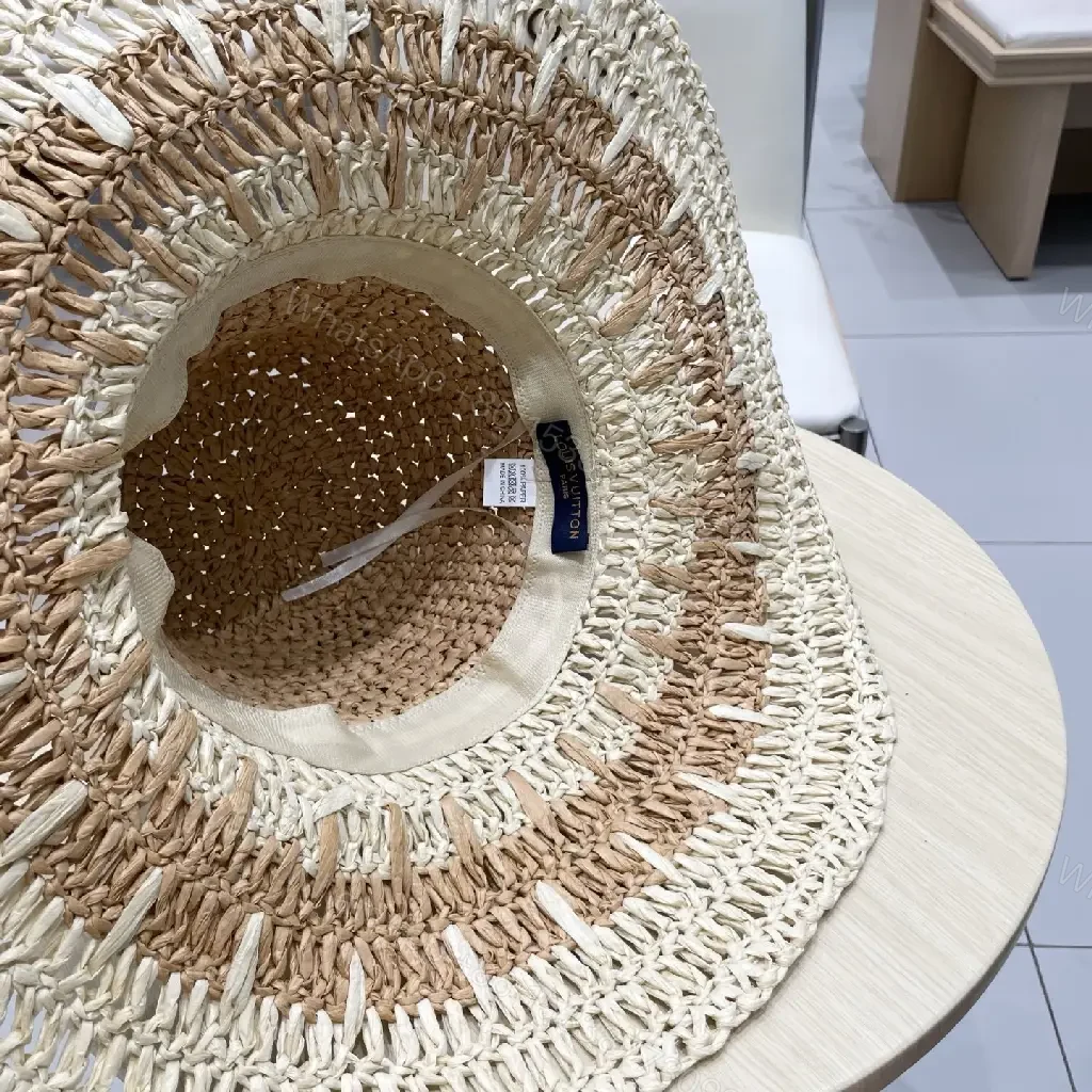 View 7 of Elegant Straw Hat with LV Emblem - Sun-Ready Luxury Hat