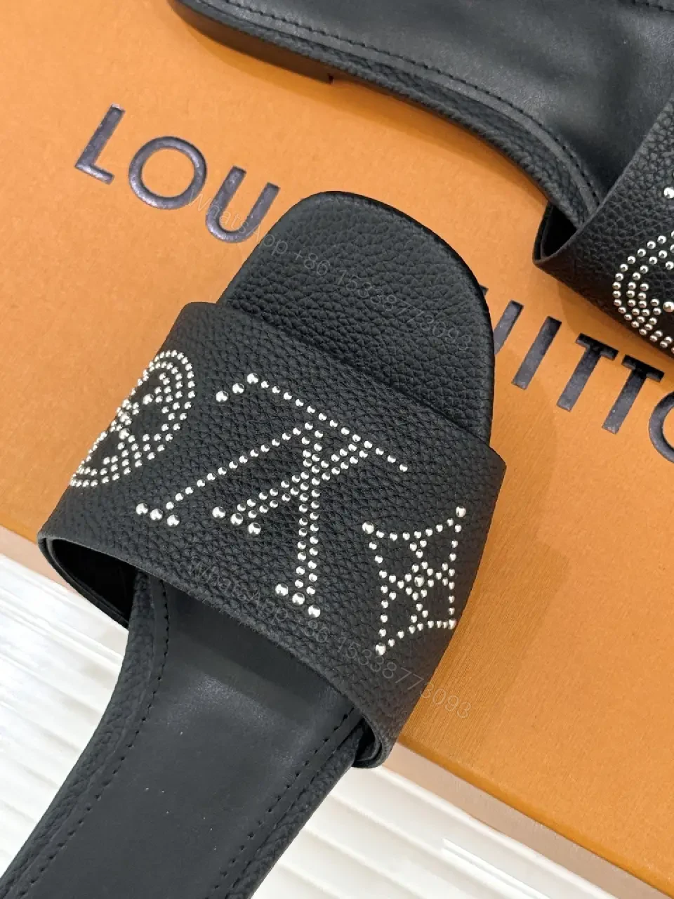 View 5 of Chic Leather Slide with Crystal Monogram Comfort Slips