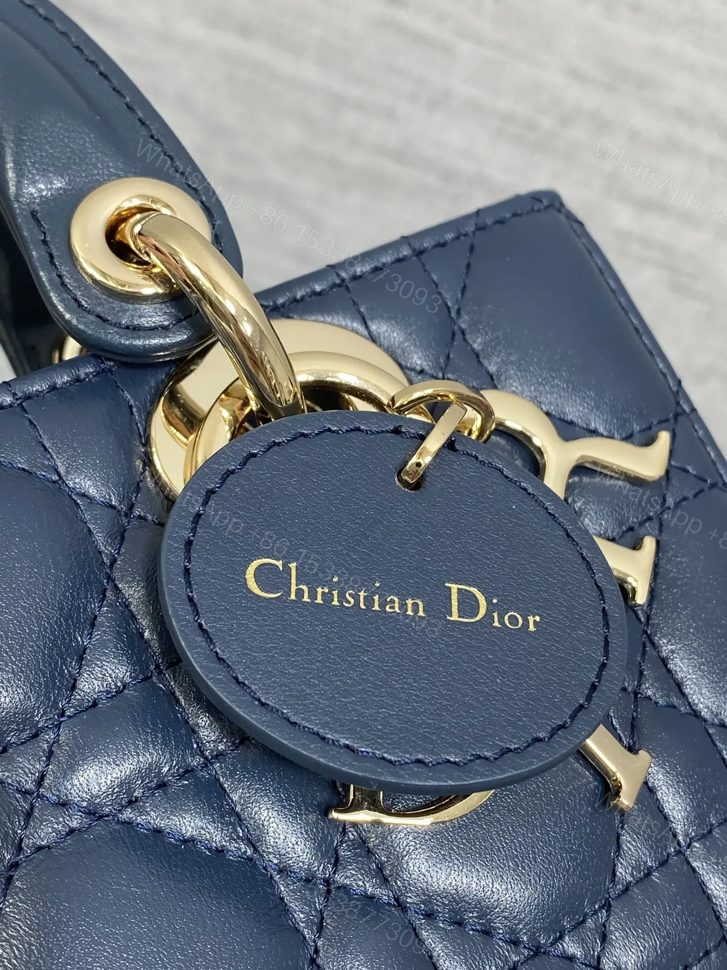 View 5 of DIOR SMALL LADY D‐JOY BAG 19 IN DARK BLUE CANNAGE GOLD HARDWARE