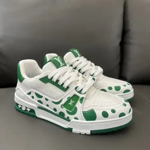 View 2 of LOUIS VUITTON X YAYOI KUSAMA TRAINER CALF LEATHER SNEAKER IN GREEN AND WHITE – LSVT374