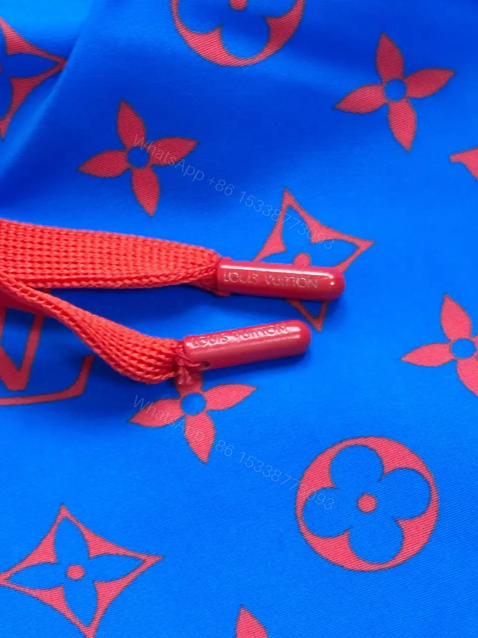 View 10 of Blue Louis Vuitton Monogram Swim Shorts with Red Drawstring