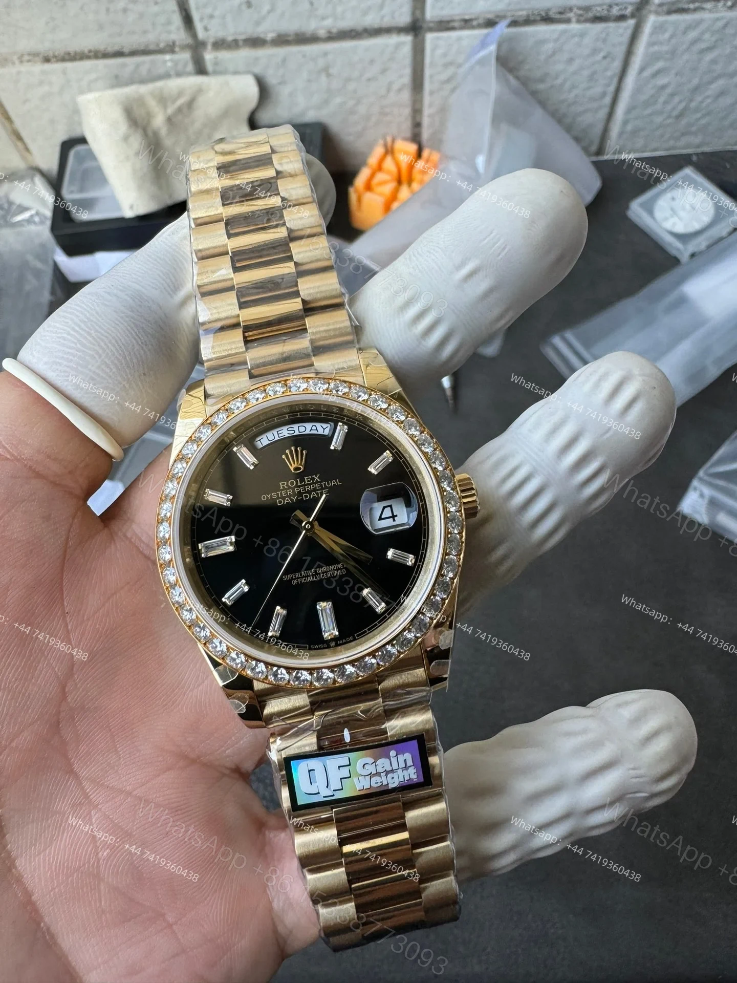 Rolex Day-Date M228348RBR-0001 1:1 Replica Moissanite Diamond Bezel Black Dial 40MM 3255 Movement Super Clone Watch — view 1