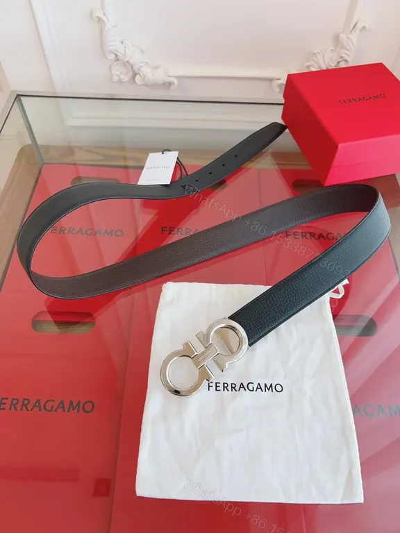 View 8 of Lux Leather Belt with Ferragamo Hardware - Classic Black