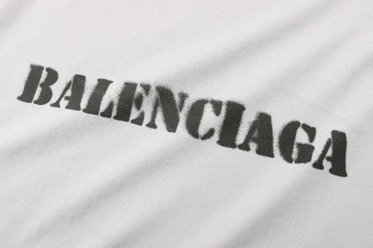 View 5 of White Distressed BALENCIAGA Logo Tee Loose-fit Crewneck Short Sleeve T-shirt