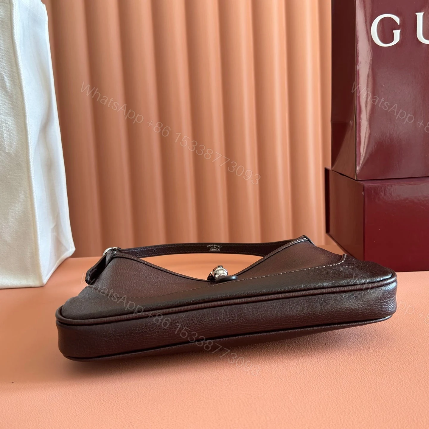 View 3 of GUCCI 26S JACKIE SLIM SHOULDER BAG 27 IN DARK BROWN CALFSKIN