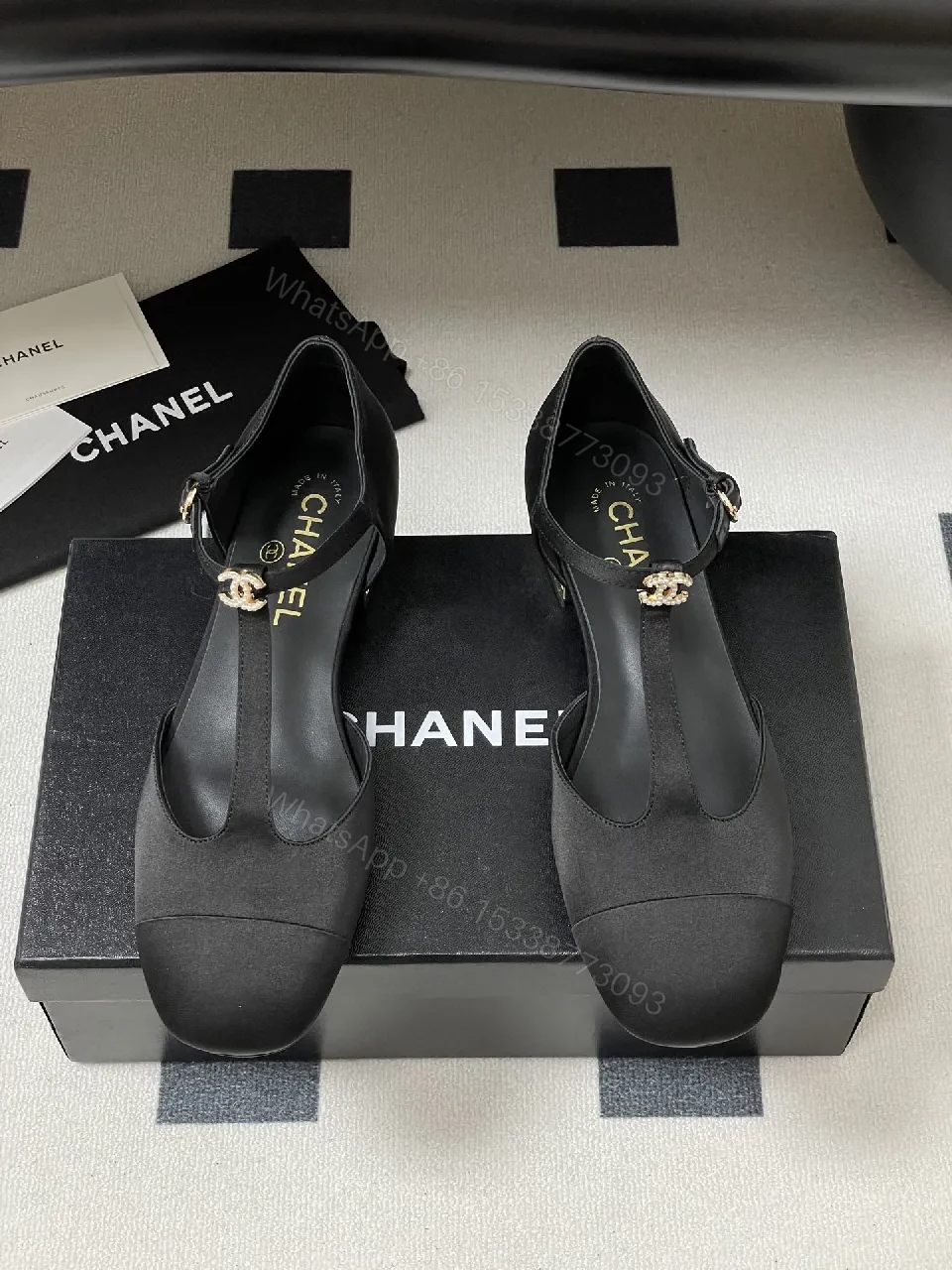 View 6 of Black Satin T-Strap Flats - Luxury-Inspired Comfort, Modern Elegance